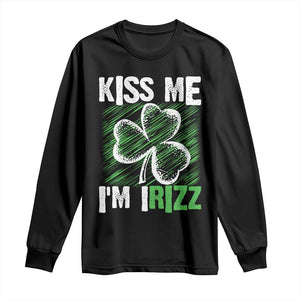 Funny St. Patrick's Day Long Sleeve Shirt Kiss Me I'm iRizz Shamrock TS09 Black Print Your Wear