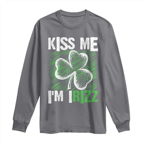 Funny St. Patrick's Day Long Sleeve Shirt Kiss Me I'm iRizz Shamrock TS09 Charcoal Print Your Wear