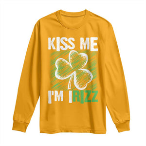 Funny St. Patrick's Day Long Sleeve Shirt Kiss Me I'm iRizz Shamrock TS09 Gold Print Your Wear