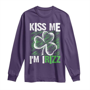 Funny St. Patrick's Day Long Sleeve Shirt Kiss Me I'm iRizz Shamrock TS09 Purple Print Your Wear