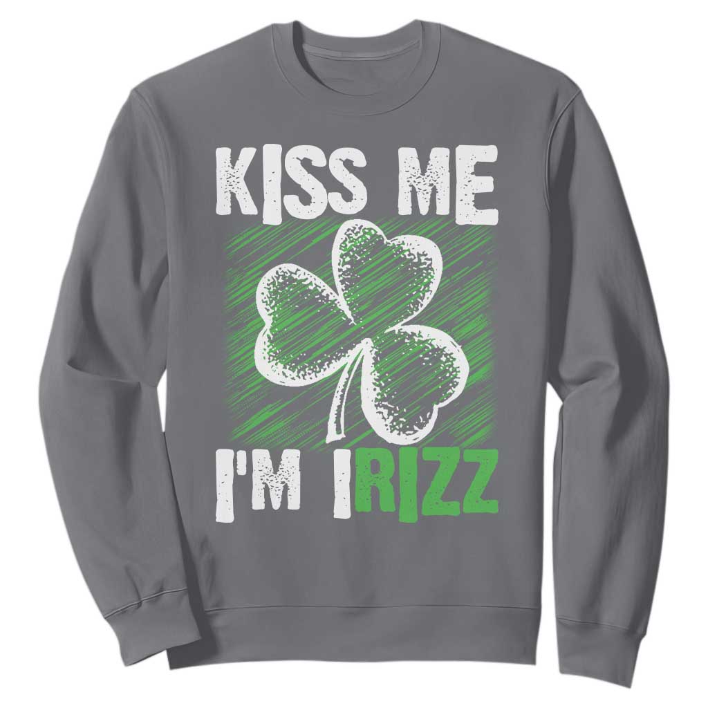 Funny St. Patrick's Day Sweatshirt Kiss Me I'm iRizz Shamrock TS09 Charcoal Print Your Wear