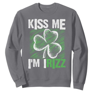 Funny St. Patrick's Day Sweatshirt Kiss Me I'm iRizz Shamrock TS09 Charcoal Print Your Wear