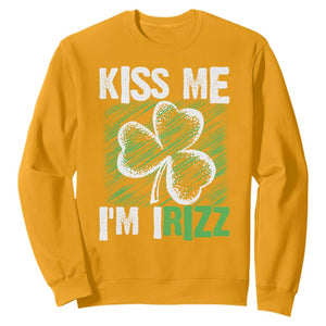 Funny St. Patrick's Day Sweatshirt Kiss Me I'm iRizz Shamrock TS09 Gold Print Your Wear
