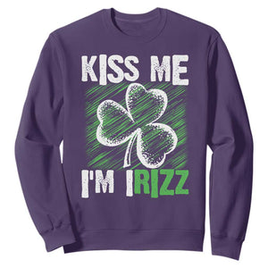 Funny St. Patrick's Day Sweatshirt Kiss Me I'm iRizz Shamrock TS09 Purple Print Your Wear