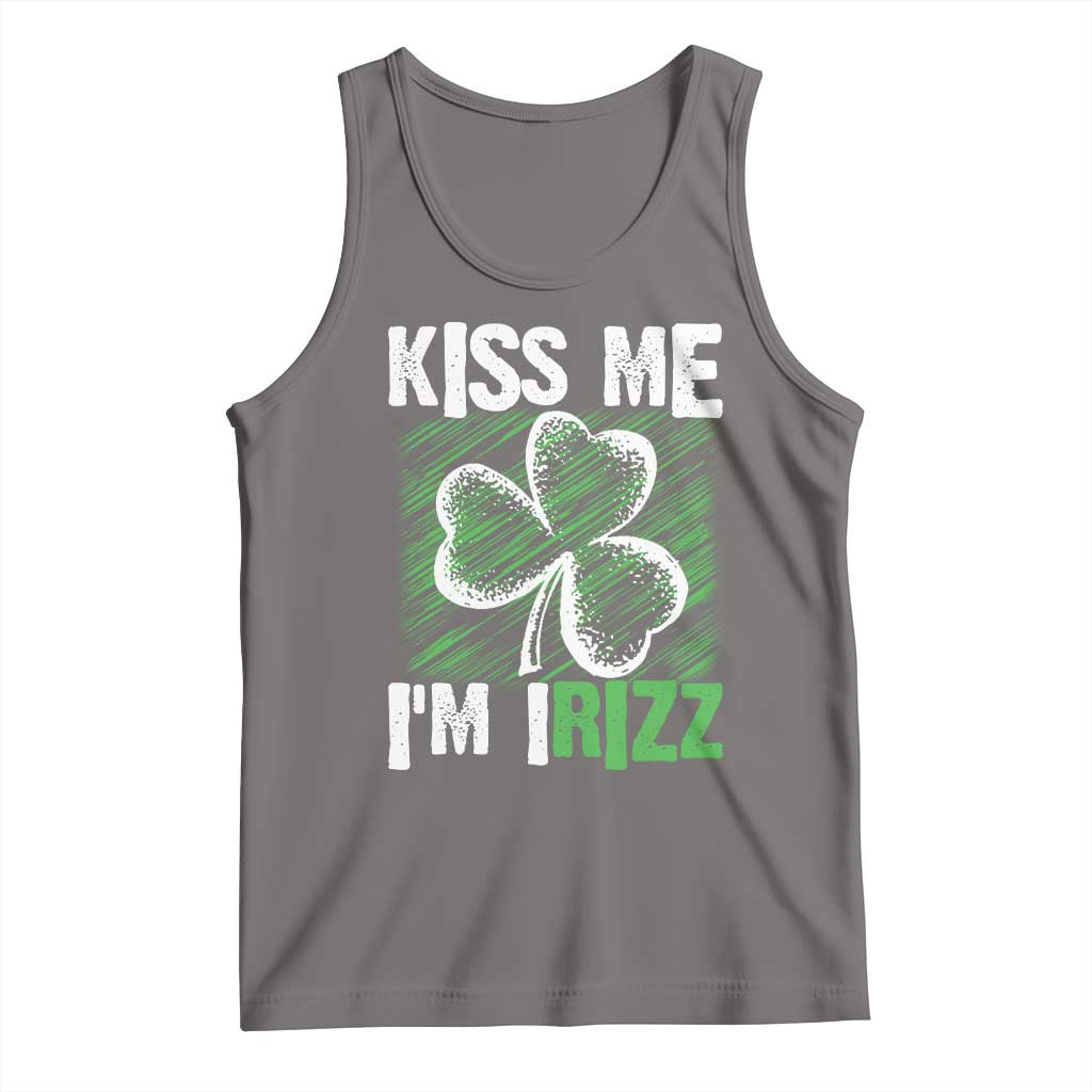 Funny St. Patrick's Day Tank Top Kiss Me I'm iRizz Shamrock TS09 Deep Heather Print Your Wear