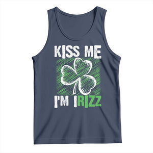 Funny St. Patrick's Day Tank Top Kiss Me I'm iRizz Shamrock TS09 Navy Print Your Wear
