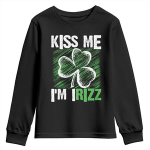 Funny St. Patrick's Day Youth Sweatshirt Kiss Me I'm iRizz Shamrock TS09 Black Print Your Wear