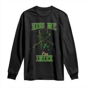 Funny St. Patrick's Day Long Sleeve Shirt Kiss Me I'm iRizz Cool Leprechaun TS09 Black Print Your Wear