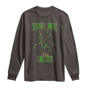 Funny St. Patrick's Day Long Sleeve Shirt Kiss Me I'm iRizz Cool Leprechaun TS09 Dark Chocolate Print Your Wear