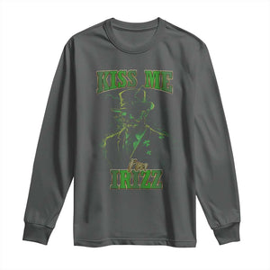 Funny St. Patrick's Day Long Sleeve Shirt Kiss Me I'm iRizz Cool Leprechaun TS09 Dark Heather Print Your Wear