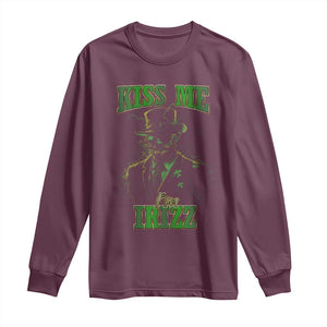 Funny St. Patrick's Day Long Sleeve Shirt Kiss Me I'm iRizz Cool Leprechaun TS09 Maroon Print Your Wear