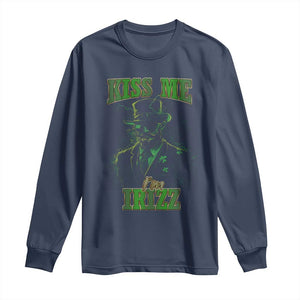 Funny St. Patrick's Day Long Sleeve Shirt Kiss Me I'm iRizz Cool Leprechaun TS09 Navy Print Your Wear