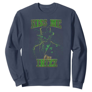 Funny St. Patrick's Day Sweatshirt Kiss Me I'm iRizz Cool Leprechaun TS09 Navy Print Your Wear