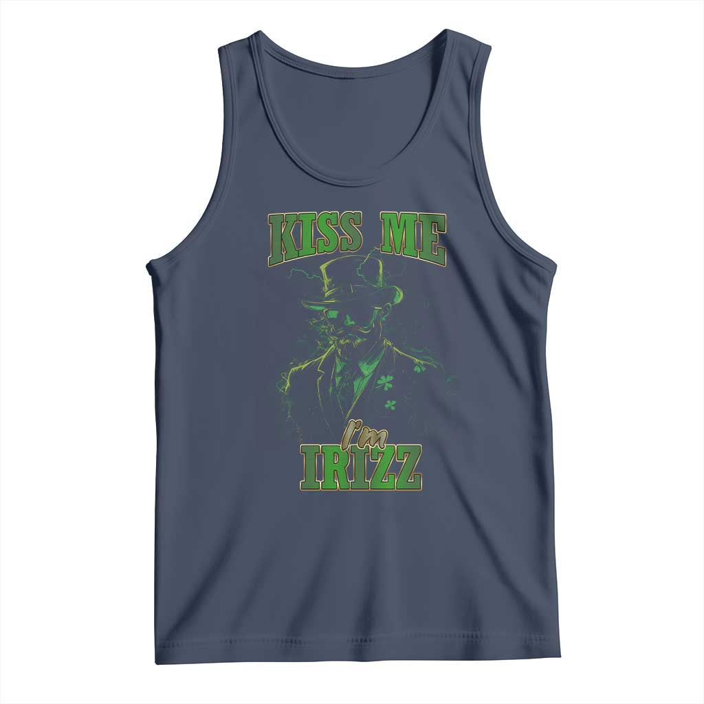 Funny St. Patrick's Day Tank Top Kiss Me I'm iRizz Cool Leprechaun TS09 Navy Print Your Wear