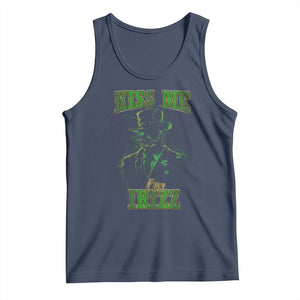 Funny St. Patrick's Day Tank Top Kiss Me I'm iRizz Cool Leprechaun TS09 Navy Print Your Wear