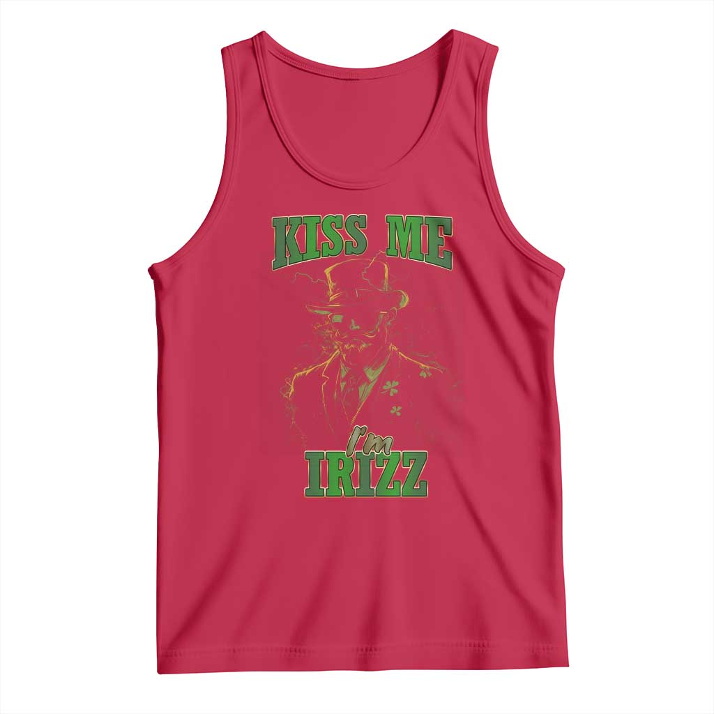 Funny St. Patrick's Day Tank Top Kiss Me I'm iRizz Cool Leprechaun TS09 Red Print Your Wear