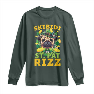 Funny St. Patrick's Day Long Sleeve Shirt Skibidi St. Patrizz Cute Dog Leprechaun TS09 Dark Forest Green Print Your Wear