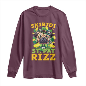 Funny St. Patrick's Day Long Sleeve Shirt Skibidi St. Patrizz Cute Dog Leprechaun TS09 Maroon Print Your Wear