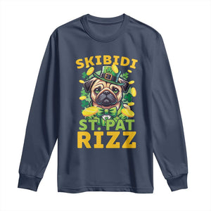 Funny St. Patrick's Day Long Sleeve Shirt Skibidi St. Patrizz Cute Dog Leprechaun TS09 Navy Print Your Wear