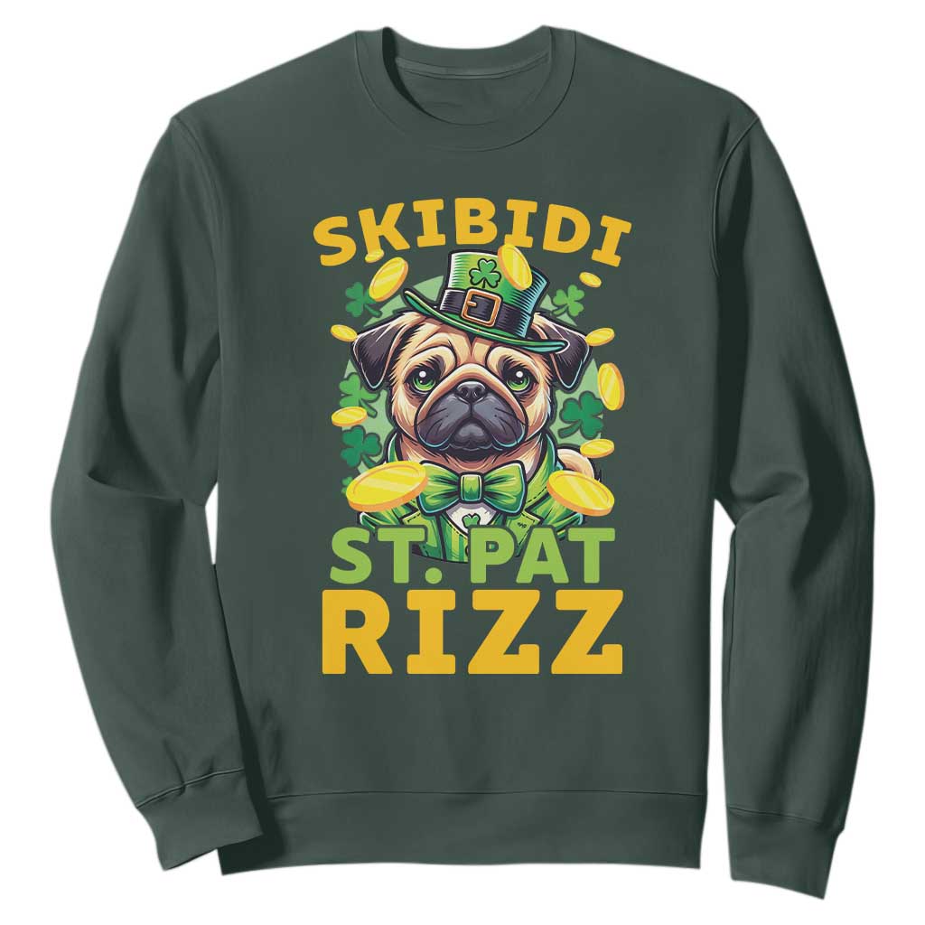 Funny St. Patrick's Day Sweatshirt Skibidi St. Patrizz Cute Dog Leprechaun TS09 Dark Forest Green Print Your Wear