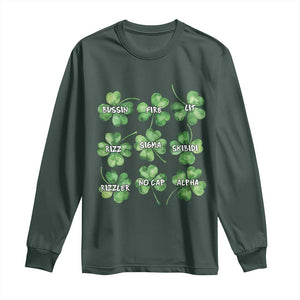 Funny St. Patrick's Day Long Sleeve Shirt Shamrock Lit Rizz Sigma Skibidi Rizzler No Cap Alpha TS09 Dark Forest Green Print Your Wear