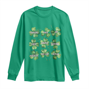 Funny St. Patrick's Day Long Sleeve Shirt Shamrock Lit Rizz Sigma Skibidi Rizzler No Cap Alpha TS09 Irish Green Print Your Wear