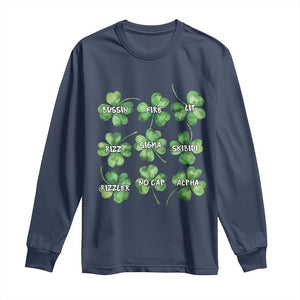 Funny St. Patrick's Day Long Sleeve Shirt Shamrock Lit Rizz Sigma Skibidi Rizzler No Cap Alpha TS09 Navy Print Your Wear