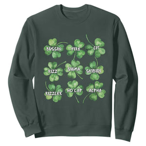 Funny St. Patrick's Day Sweatshirt Shamrock Lit Rizz Sigma Skibidi Rizzler No Cap Alpha TS09 Dark Forest Green Print Your Wear