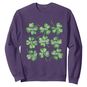 Funny St. Patrick's Day Sweatshirt Shamrock Lit Rizz Sigma Skibidi Rizzler No Cap Alpha TS09 Purple Print Your Wear