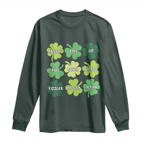 Funny St. Patrick's Day Long Sleeve Shirt Lit Rizz Sigma Skibidi Rizzler No Cap Alpha TS09 Dark Forest Green Print Your Wear