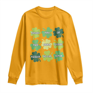 Funny St. Patrick's Day Long Sleeve Shirt Lit Rizz Sigma Skibidi Rizzler No Cap Alpha TS09 Gold Print Your Wear