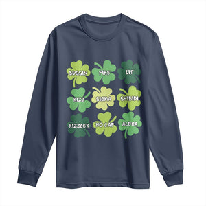 Funny St. Patrick's Day Long Sleeve Shirt Lit Rizz Sigma Skibidi Rizzler No Cap Alpha TS09 Navy Print Your Wear