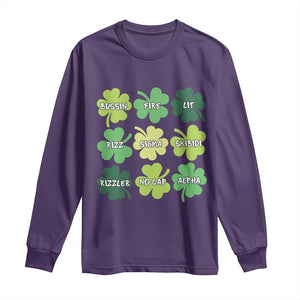 Funny St. Patrick's Day Long Sleeve Shirt Lit Rizz Sigma Skibidi Rizzler No Cap Alpha TS09 Purple Print Your Wear