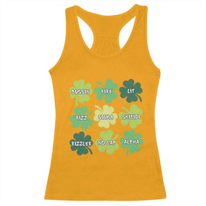 Funny St. Patrick's Day Racerback Tank Top Lit Rizz Sigma Skibidi Rizzler No Cap Alpha TS09 Gold Print Your Wear