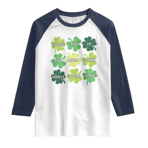 Funny St. Patrick's Day Raglan Shirt Lit Rizz Sigma Skibidi Rizzler No Cap Alpha TS09 White Navy Print Your Wear