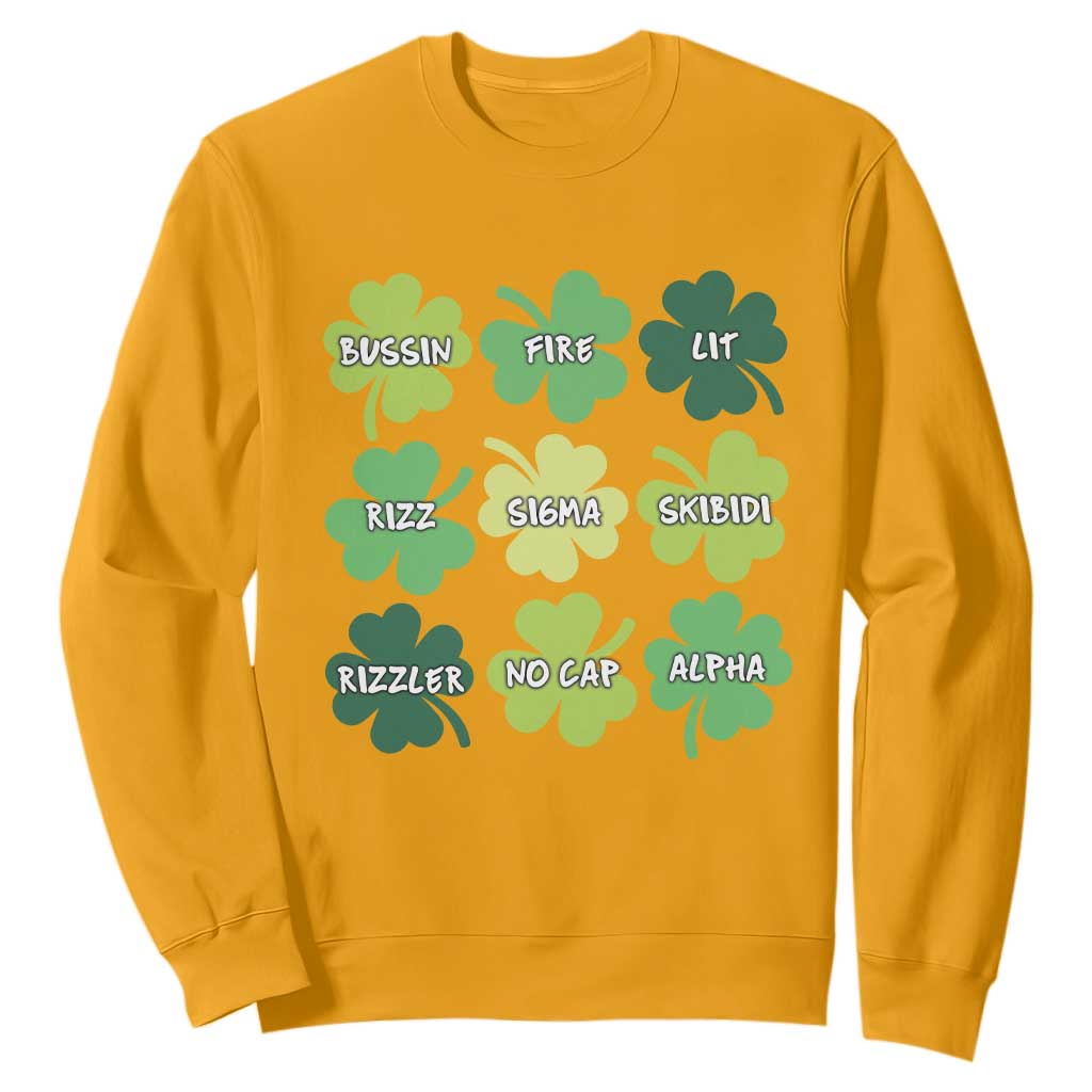 Funny St. Patrick's Day Sweatshirt Lit Rizz Sigma Skibidi Rizzler No Cap Alpha TS09 Gold Print Your Wear