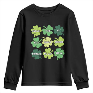 Funny St. Patrick's Day Youth Sweatshirt Lit Rizz Sigma Skibidi Rizzler No Cap Alpha TS09 Black Print Your Wear