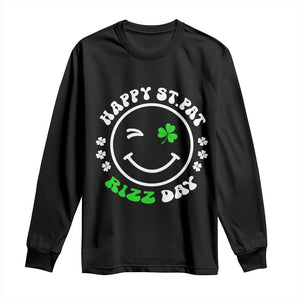 Funny St. Patrick's Day Long Sleeve Shirt Happy St Pat Rizz Day Shamrock Lucky Face TS09 Black Print Your Wear