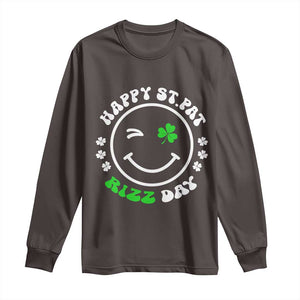 Funny St. Patrick's Day Long Sleeve Shirt Happy St Pat Rizz Day Shamrock Lucky Face TS09 Dark Chocolate Print Your Wear