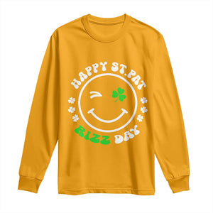 Funny St. Patrick's Day Long Sleeve Shirt Happy St Pat Rizz Day Shamrock Lucky Face TS09 Gold Print Your Wear