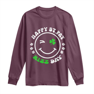 Funny St. Patrick's Day Long Sleeve Shirt Happy St Pat Rizz Day Shamrock Lucky Face TS09 Maroon Print Your Wear