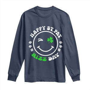 Funny St. Patrick's Day Long Sleeve Shirt Happy St Pat Rizz Day Shamrock Lucky Face TS09 Navy Print Your Wear