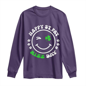 Funny St. Patrick's Day Long Sleeve Shirt Happy St Pat Rizz Day Shamrock Lucky Face TS09 Purple Print Your Wear