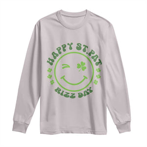 Funny St. Patrick's Day Long Sleeve Shirt Happy St Pat Rizz Day Lucky Shamrock Face TS09 Ice Gray Print Your Wear