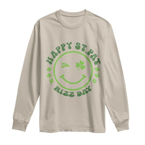 Funny St. Patrick's Day Long Sleeve Shirt Happy St Pat Rizz Day Lucky Shamrock Face TS09 Sand Print Your Wear