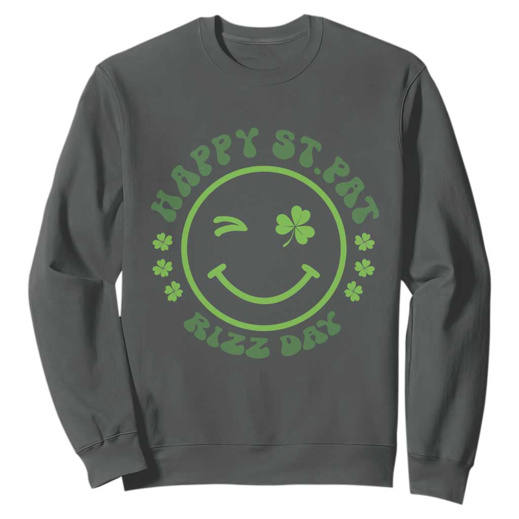 Funny St. Patrick's Day Sweatshirt Happy St Pat Rizz Day Lucky Shamrock Face TS09 Dark Heather Print Your Wear