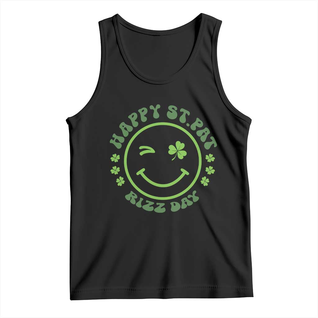 Funny St. Patrick's Day Tank Top Happy St Pat Rizz Day Lucky Shamrock Face TS09 Black Print Your Wear