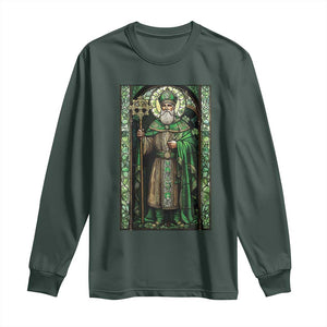 St. Patrick's Day Long Sleeve Shirt Saint Patrick Art Aesthetic Stained Glass TS09 Dark Forest Green Print Your Wear