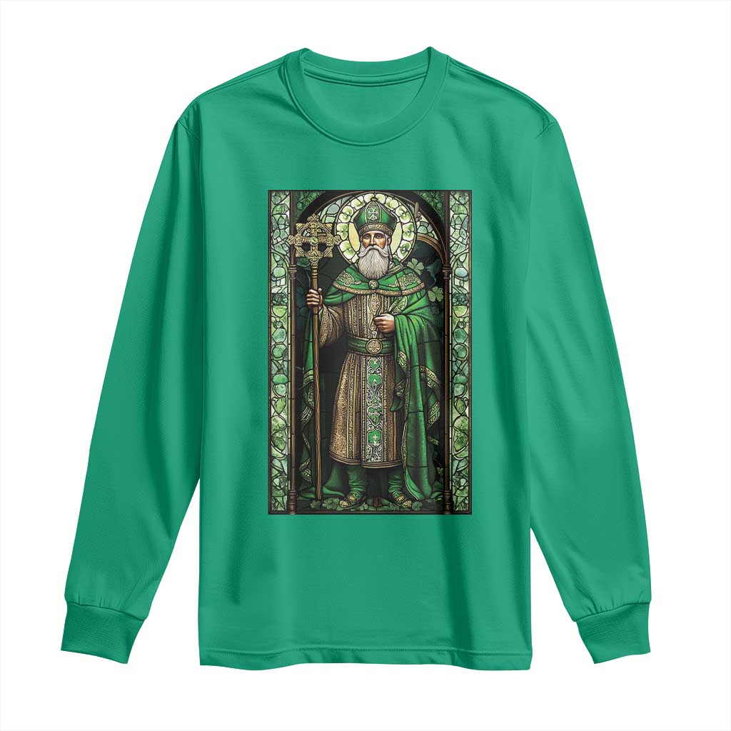 St. Patrick's Day Long Sleeve Shirt Saint Patrick Art Aesthetic Stained Glass TS09 Irish Green Print Your Wear