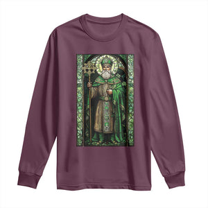 St. Patrick's Day Long Sleeve Shirt Saint Patrick Art Aesthetic Stained Glass TS09 Maroon Print Your Wear